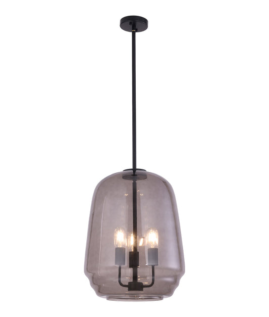 CUAD: Interior Smokey Black Round Pyramid Glass Shade Pendant Light