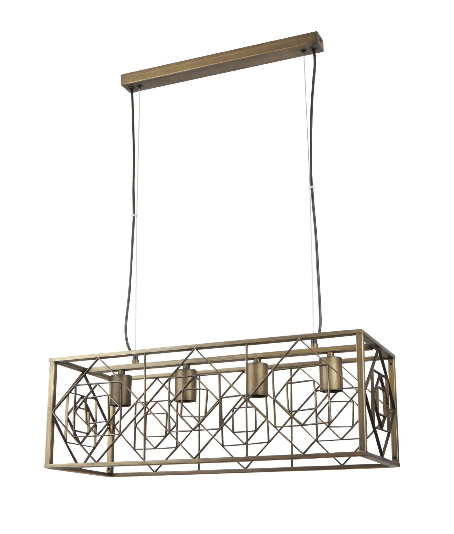 GAGGIA: Interior Rectangular Imitation Antique Brass Cage Pendant Light
