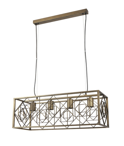 GAGGIA: Interior Rectangular Imitation Antique Brass Cage Pendant Light