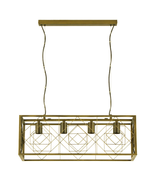 GAGGIA: Interior Rectangular Imitation Antique Brass Cage Pendant Light