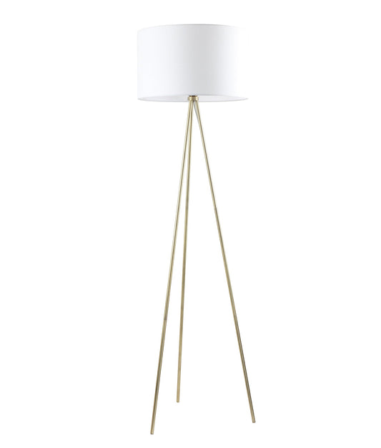 JAMBES: Drum Shade with Antique Brass Tripod Floor Lamps