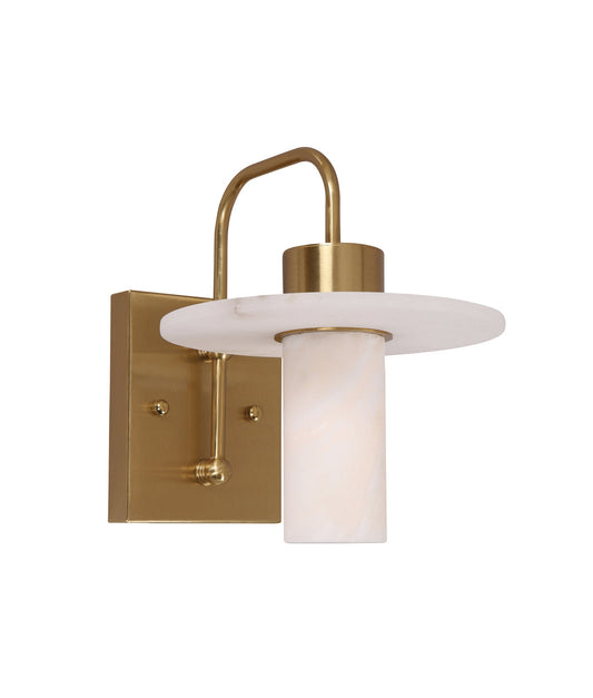 LUCERNA: Interior Cylinder Round Hat Alabaster Shade Brass Highlight Wall Light