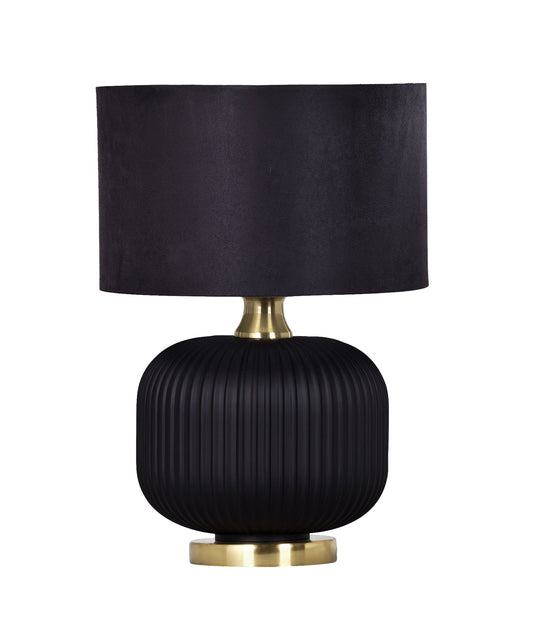 LUSSO: Interior Black Drum Shade Ceramic Base with Antique Brass Highlight Table Lamps