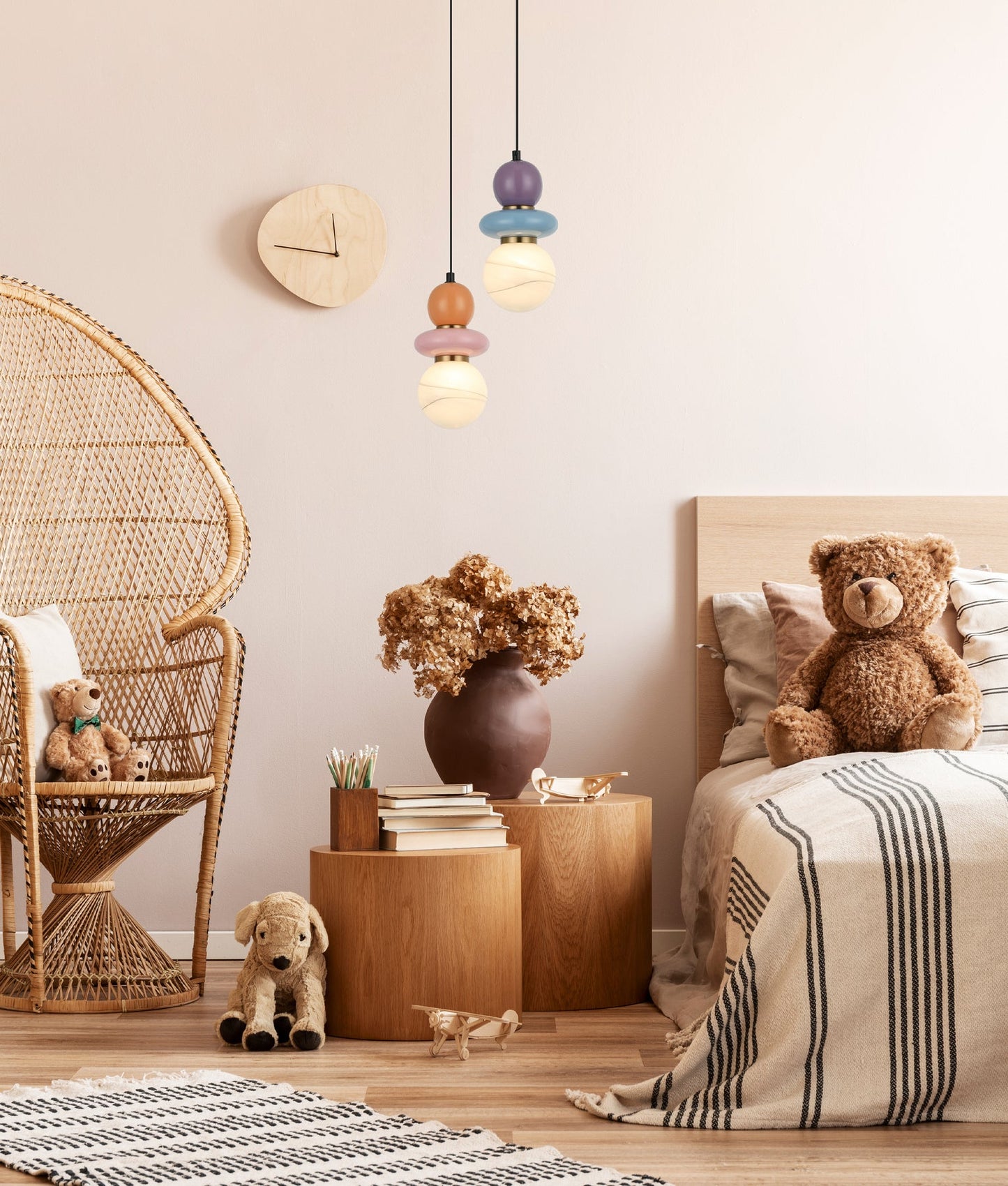 TOCADO: Interior Sandblasted Opal Diffuser Glass with Ceramic Bead Pendant Lights